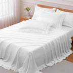 Pure White Ruffled 4-Piece Silk Bedding Set