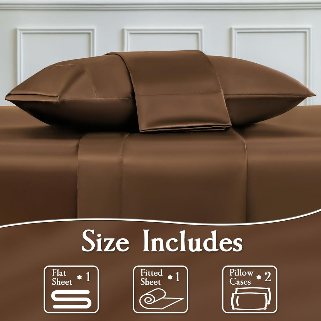 Brown Silk 4-Piece Bedding Set (Large Size)