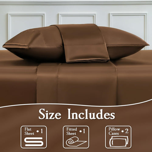 Brown Silk 4-Piece Bedding Set (Large Size)