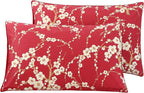 Red Plum Blossom & Beige Print Pillowcase