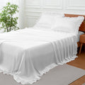 Pure White Ruffled 4-Piece Silk Bedding Set