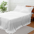 Pure White Ruffled 4-Piece Silk Bedding Set