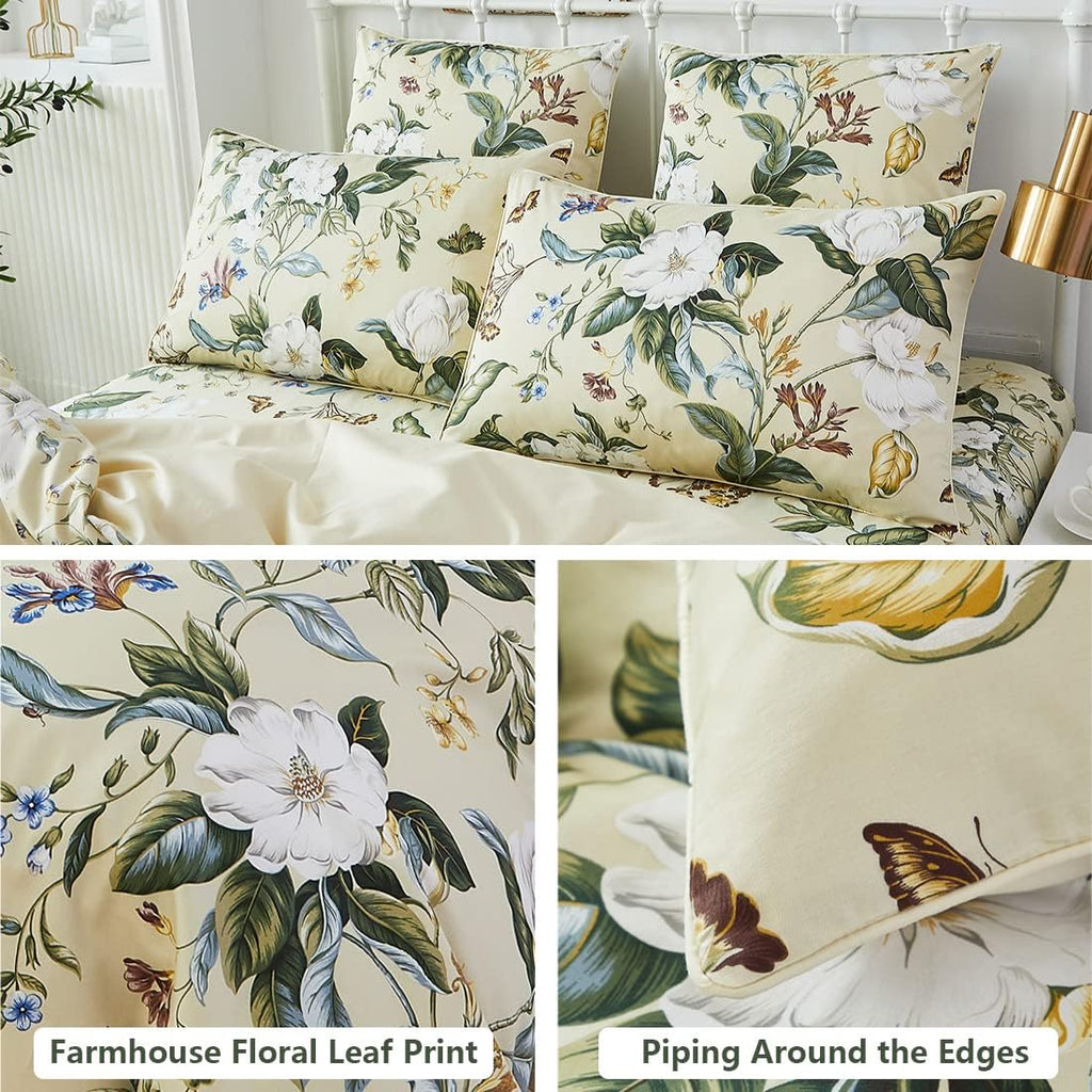 Green Leaf Print Cotton Pillowcase