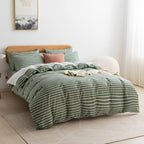 Green & White Striped Cotton Duvet Cover