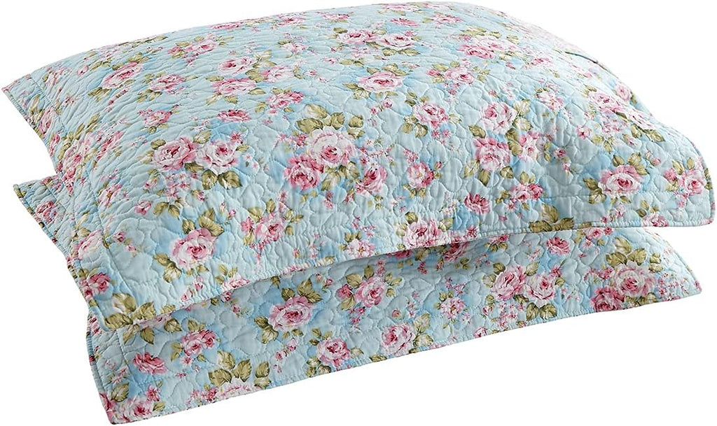 Blue Rose Quilted Cotton Pillowcase