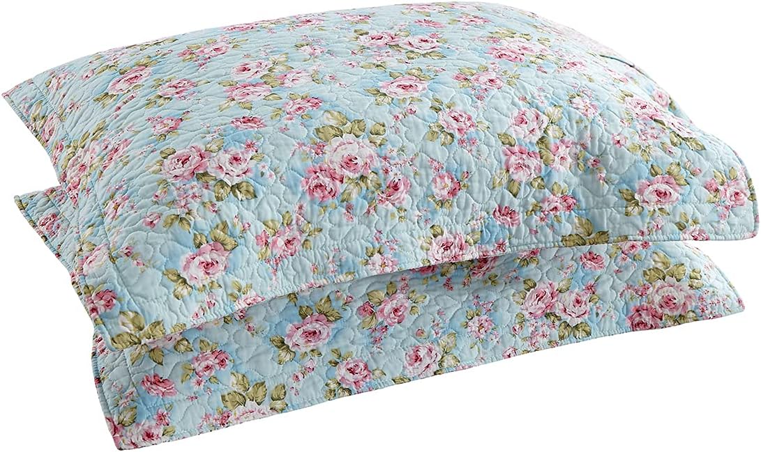 Blue Rose Quilted Cotton Pillowcase