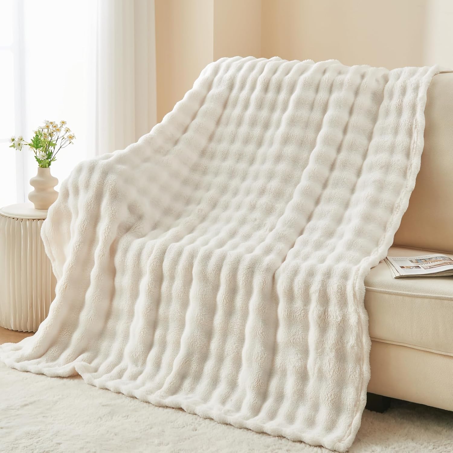 Flannel bubble texture blanket 50x60 inches, all-season blanket