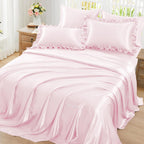 Pink Ruffled 6-Piece Silk Bedding Set