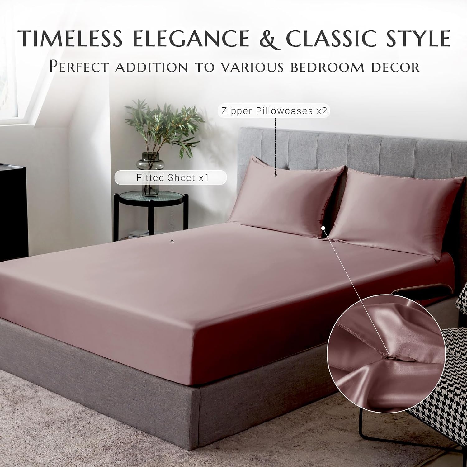 Purple Silk Fitted Sheet 3-Piece Set