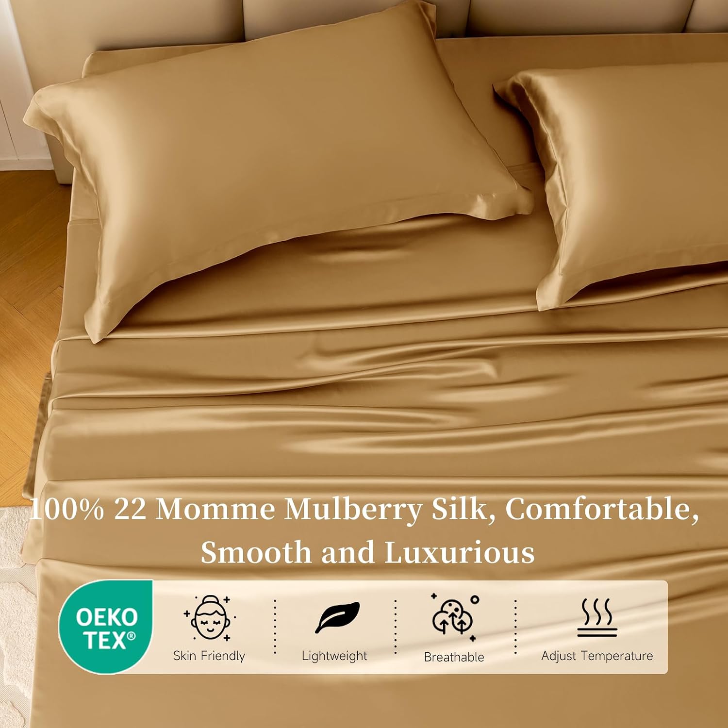Metallic Gold 4-Piece Silk Bedding Set