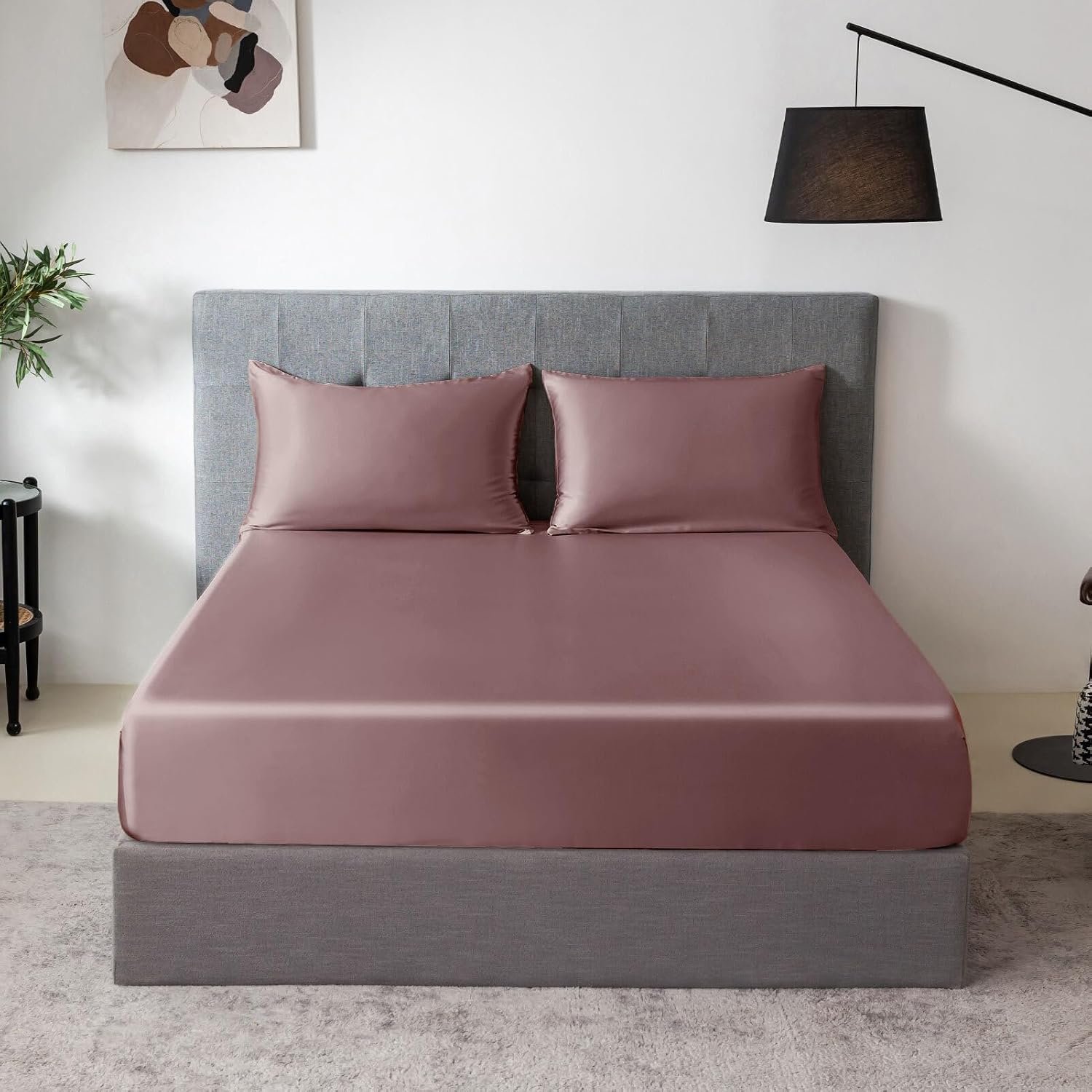 Purple Silk Fitted Sheet 3-Piece Set