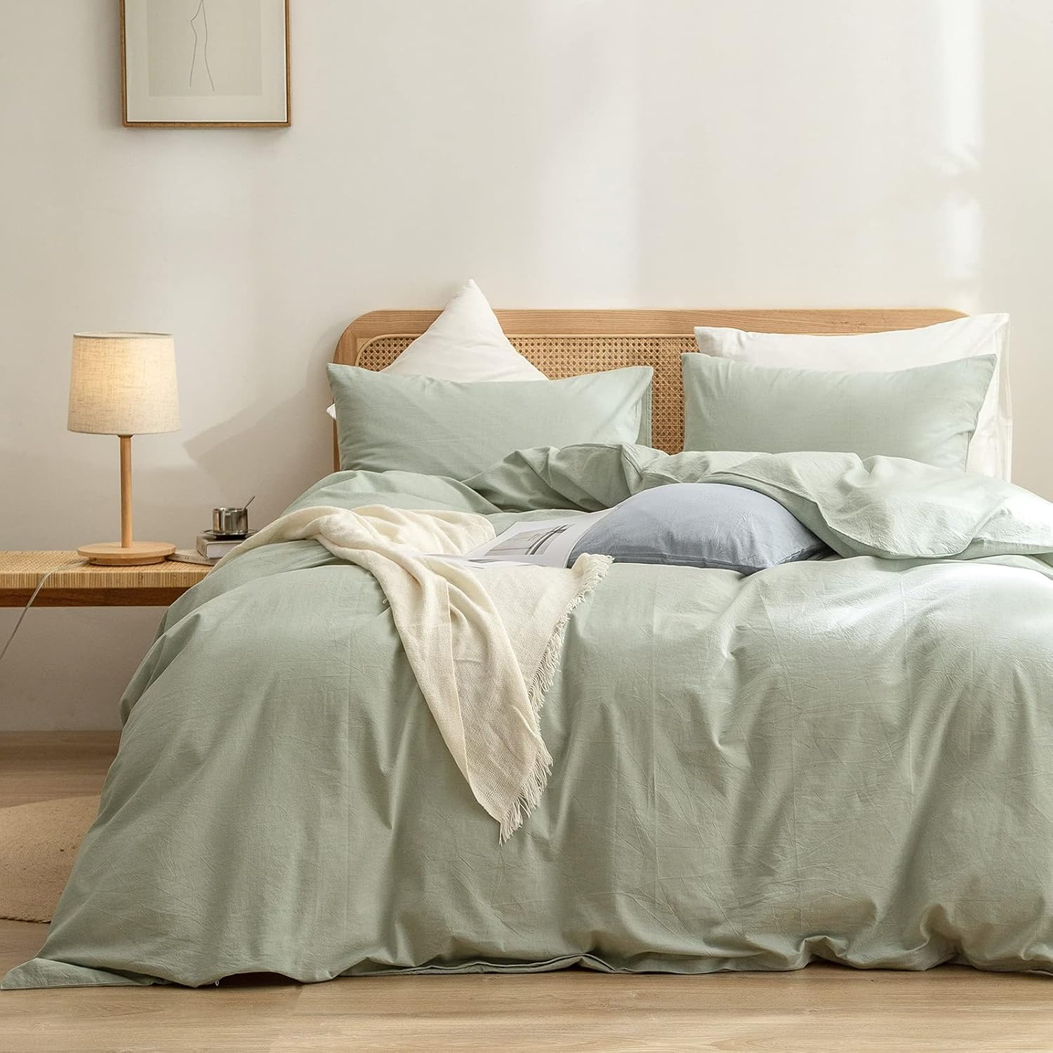 Sage Green Washed Duvet Cover