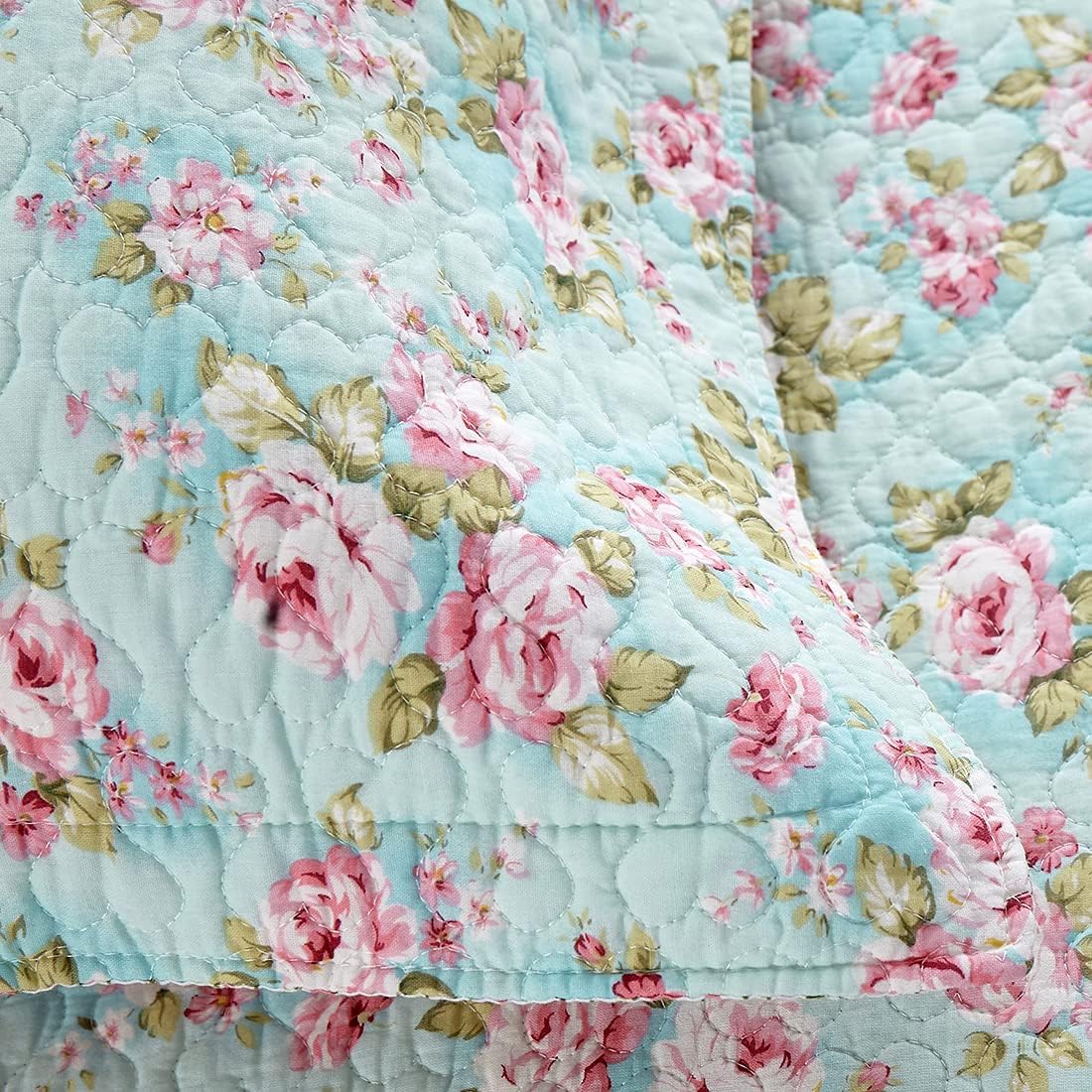 Blue Rose Quilted Cotton Pillowcase