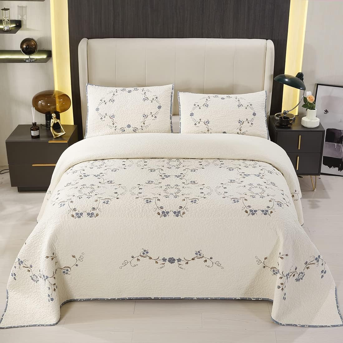 Floral Embroidered Cotton Pillowcase