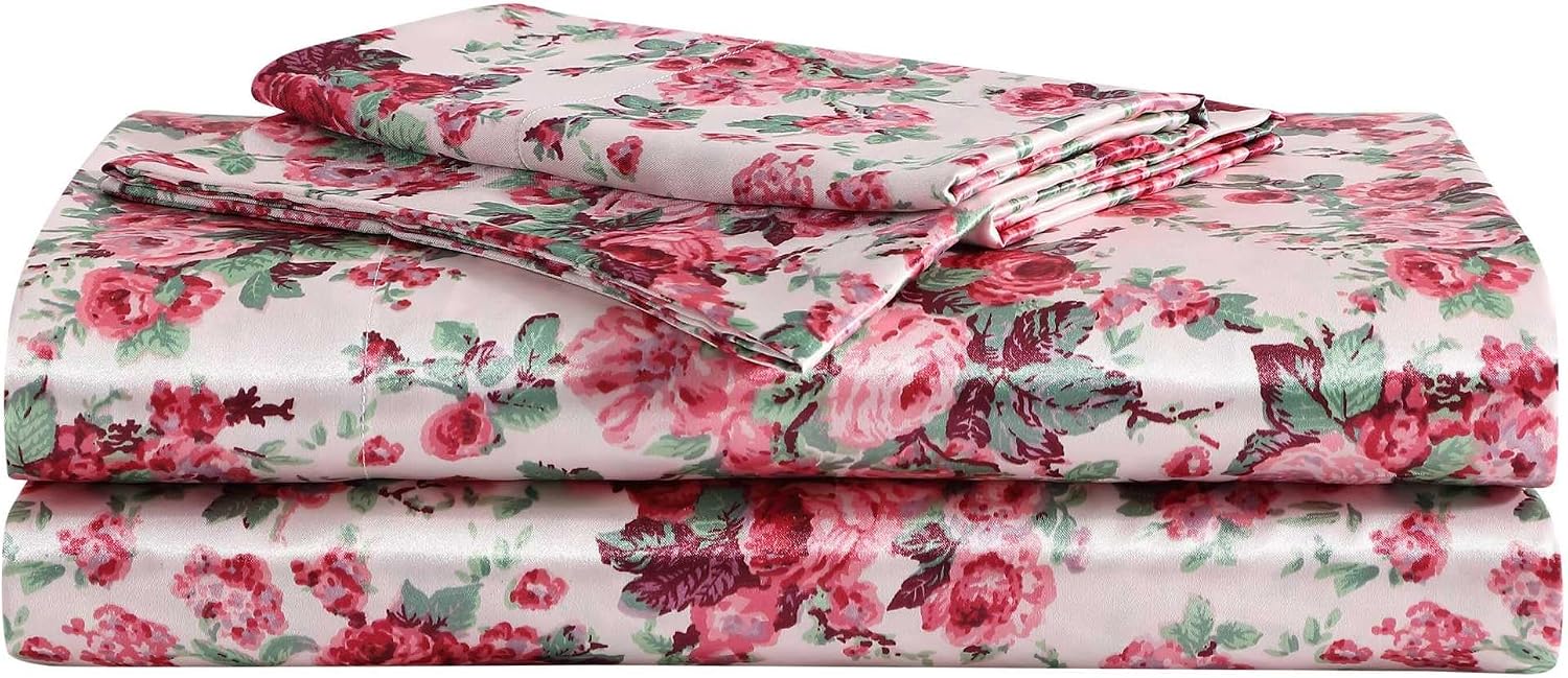 Vintage Floral Print 4-Piece Silk Bedding Set