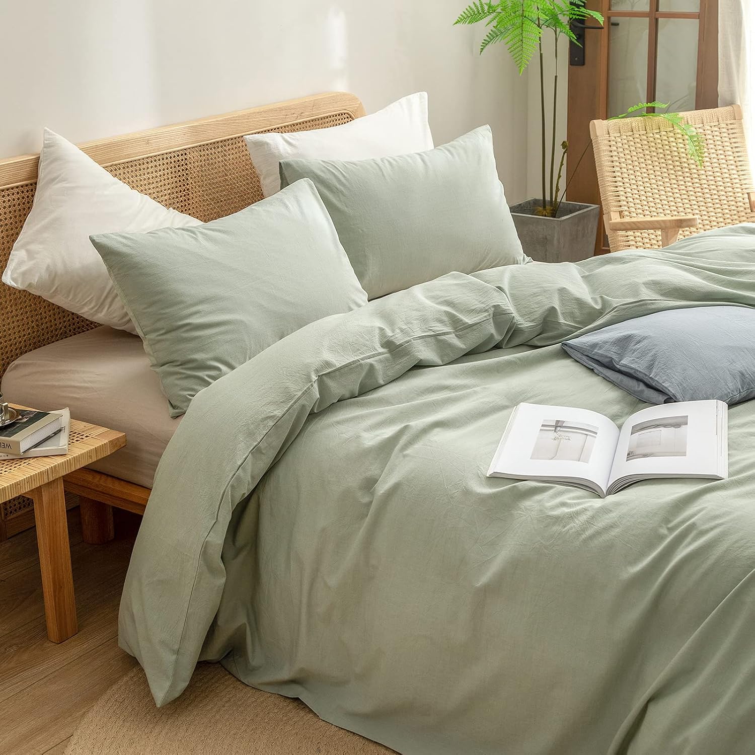 Sage Green Washed Duvet Cover