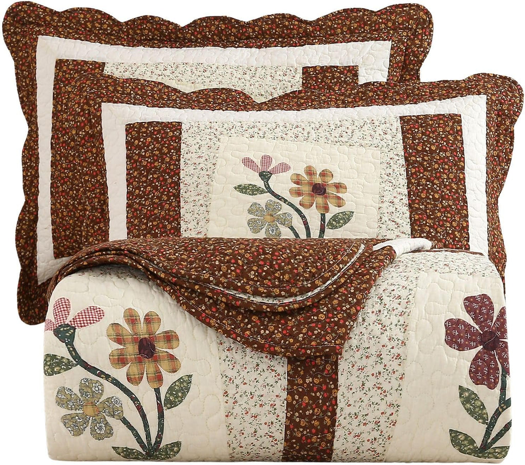 Coffee-Colored Floral Embroidered Pillowcase