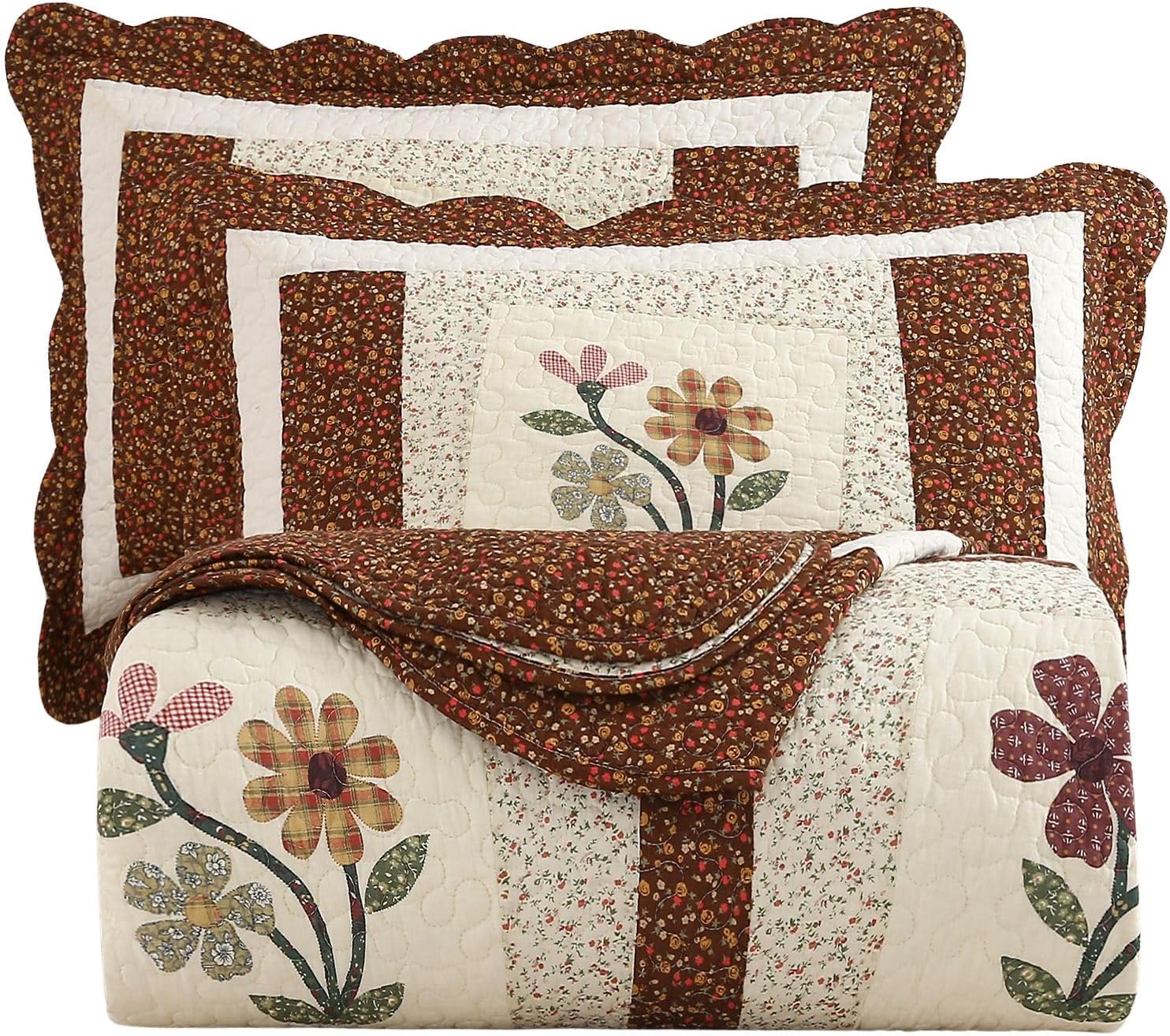 Coffee-Colored Floral Embroidered Pillowcase