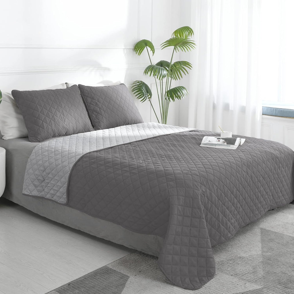 Grey Color-Block Quilted Duvet Cover