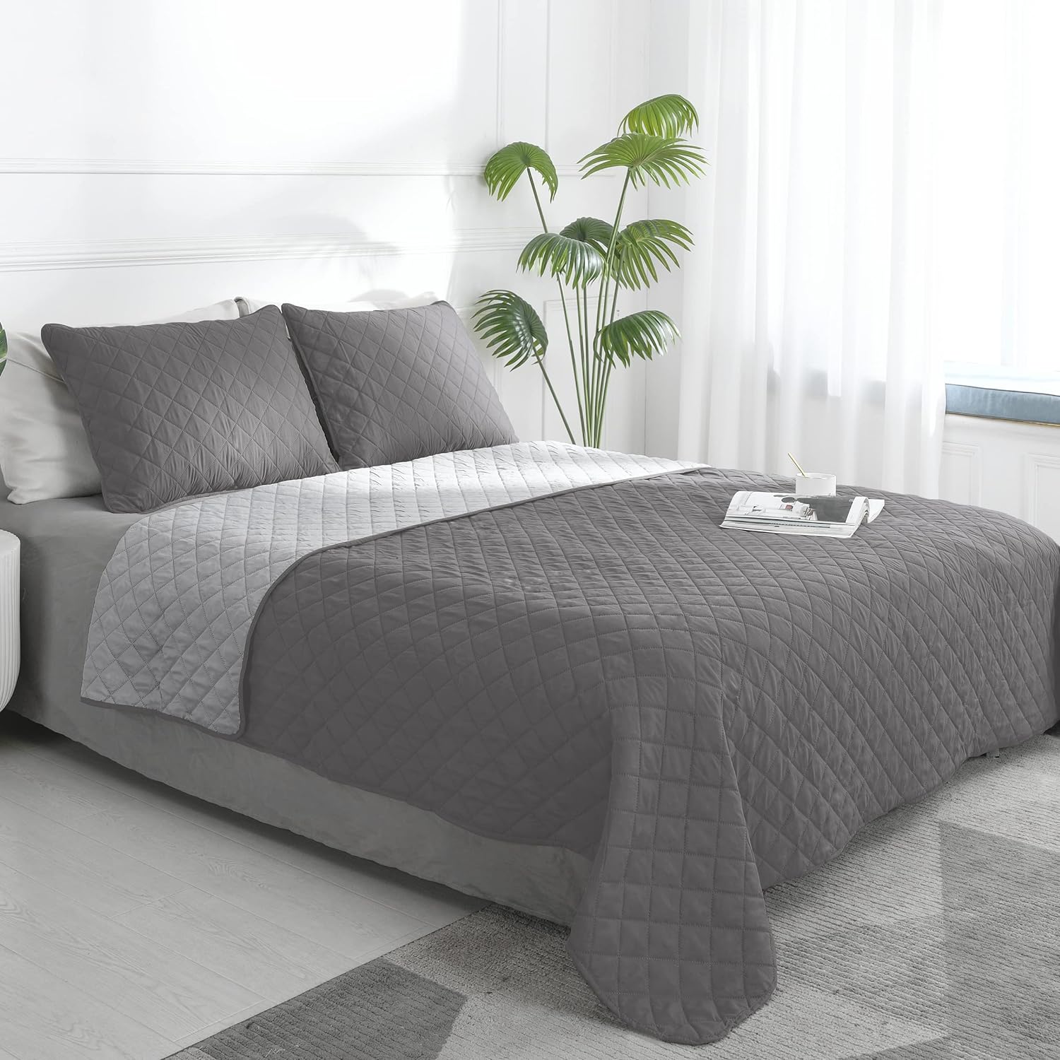 Grey Color-Block Quilted Duvet Cover