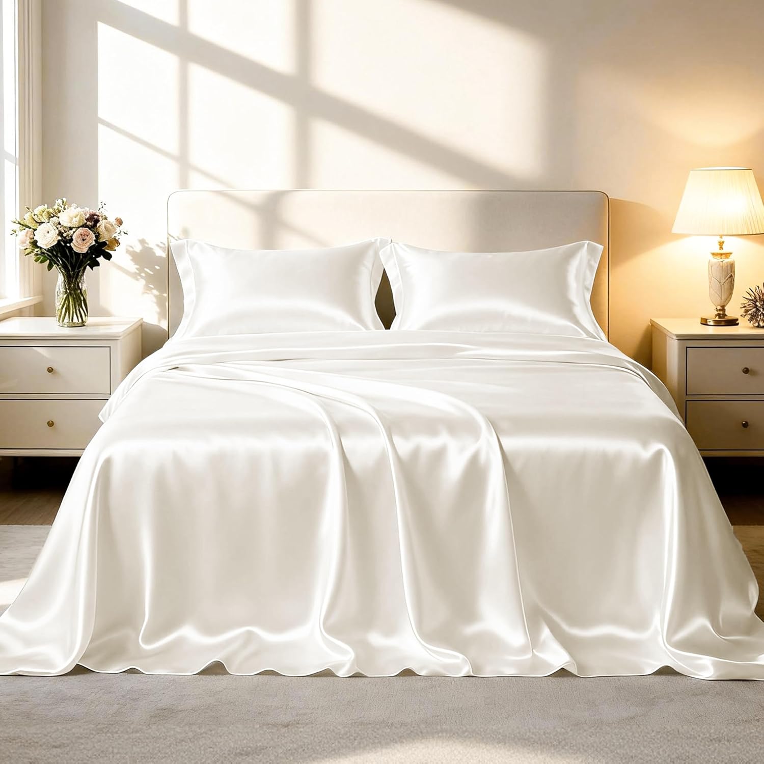 Ivory White 4-Piece Silk Bedding Set