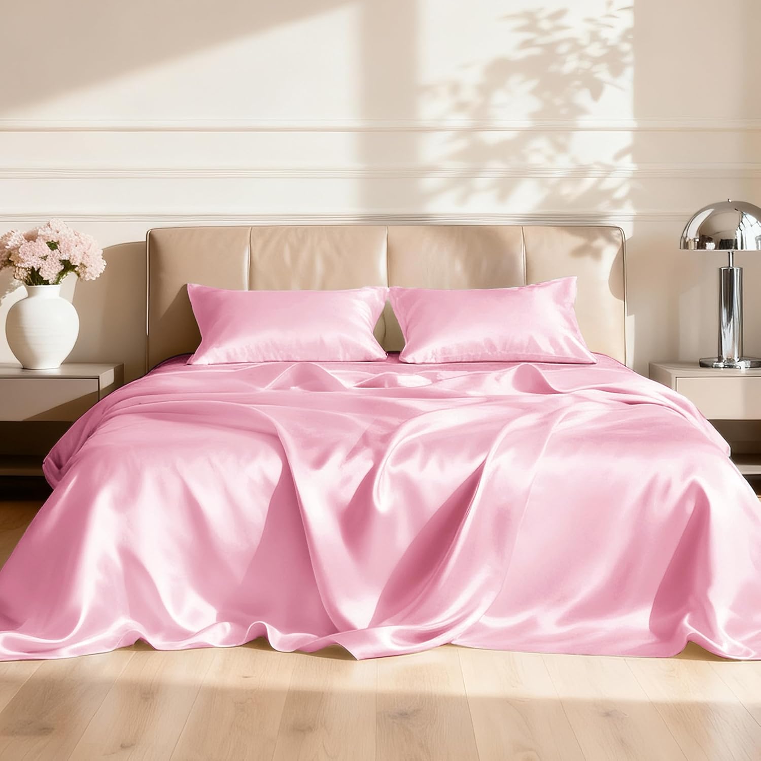 Silky Pink 4-Piece Silk Bedding Set