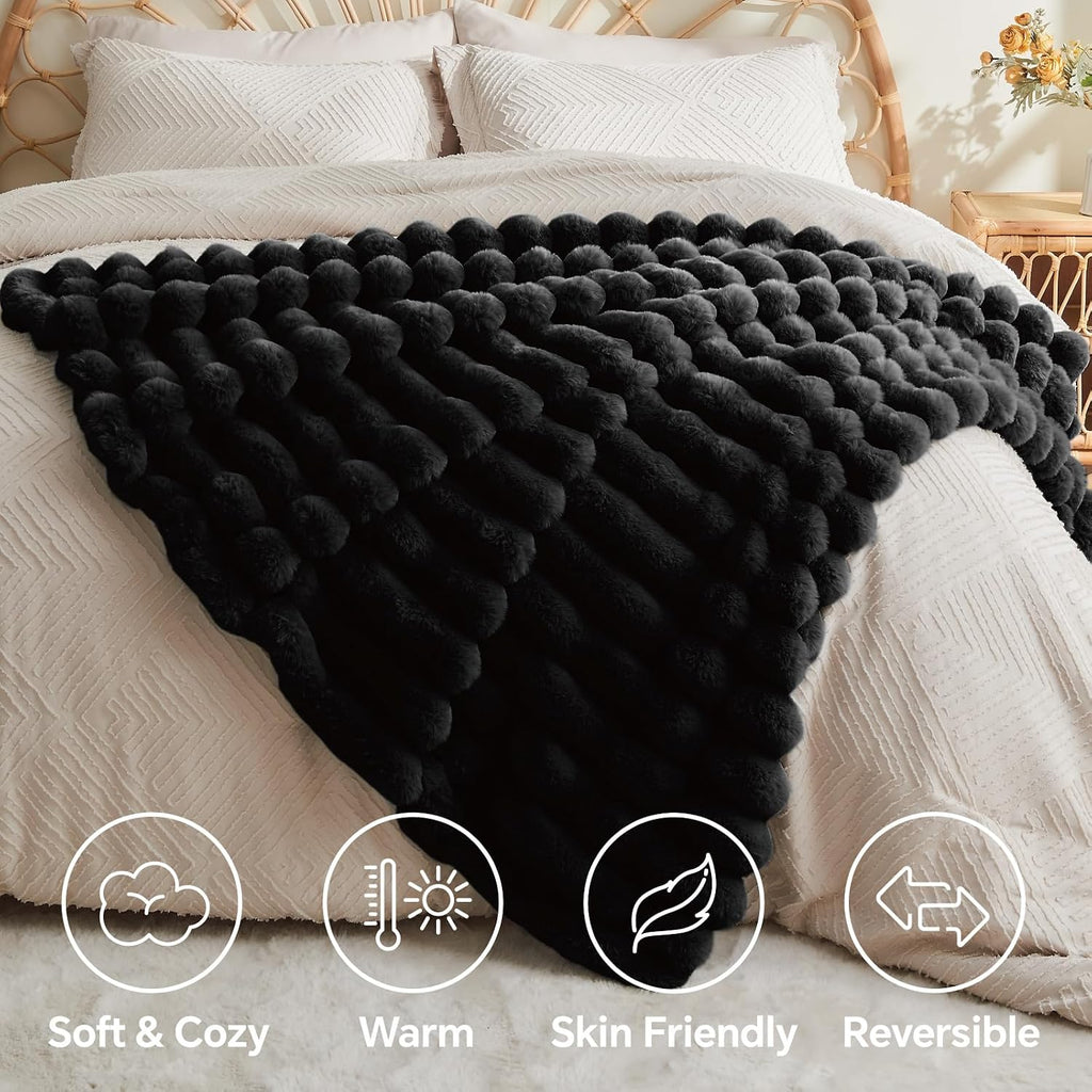 Striped faux fur blanket 50x60 inches Thickened Decorative Blankets