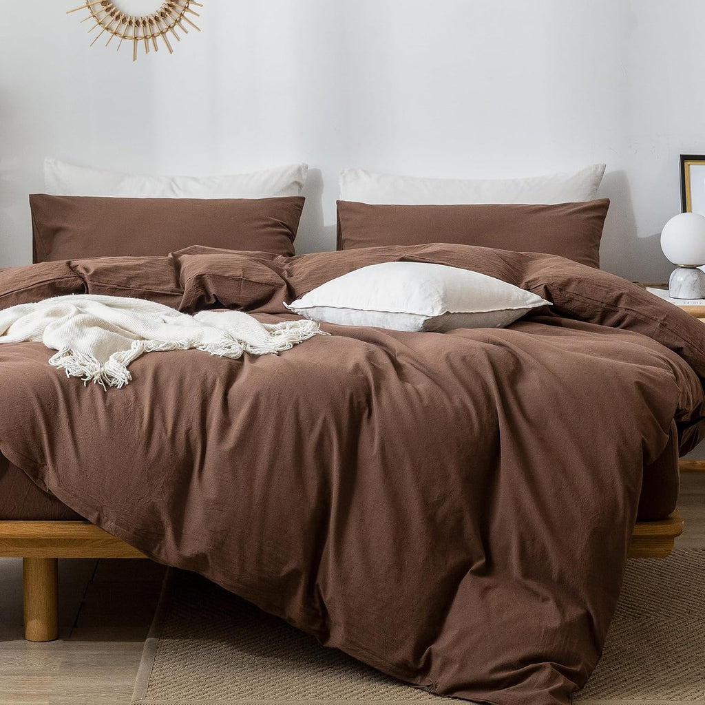 Cocoa Brown Washed Cotton Duvet Cover