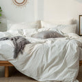White with Dark Grey Stripes Washed Duvet Cover