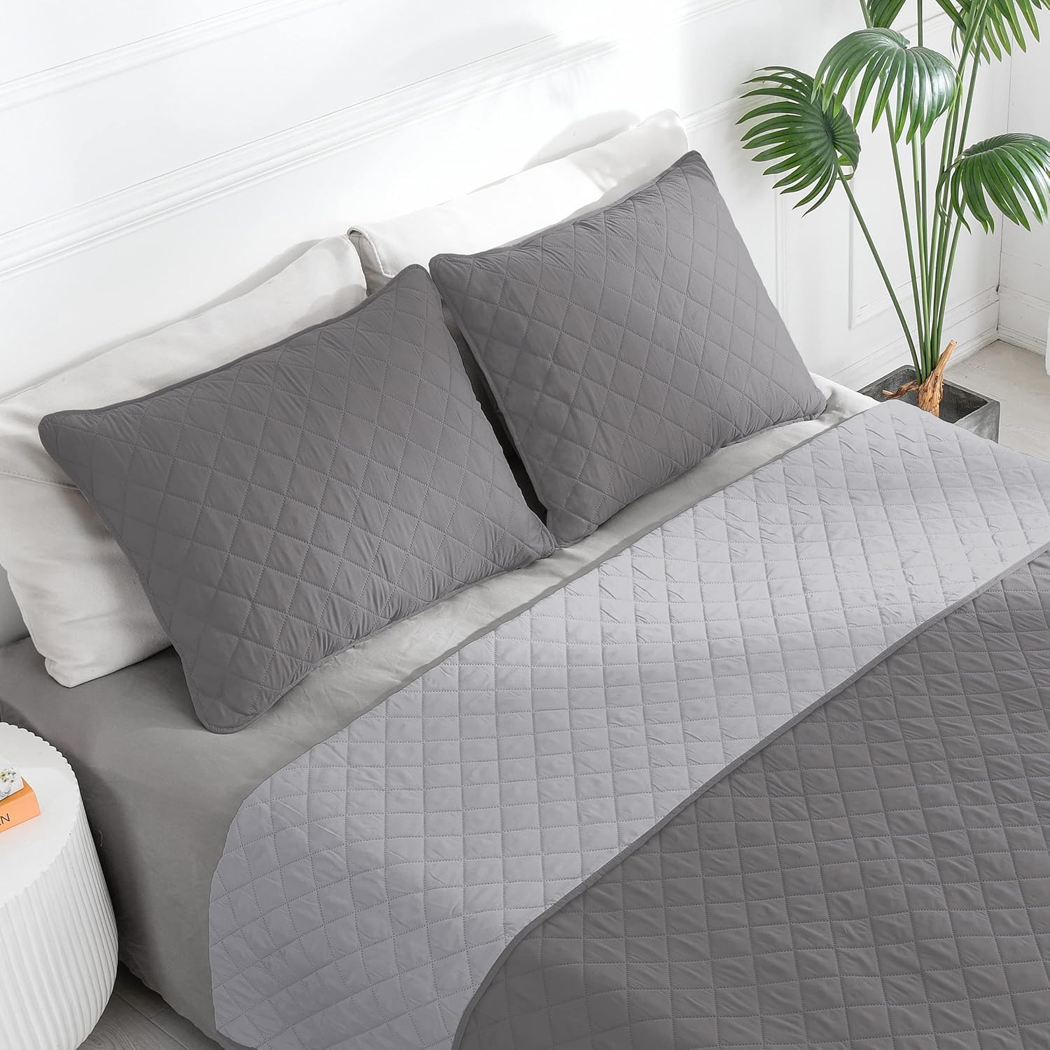 Grey Color-Block Quilted Duvet Cover