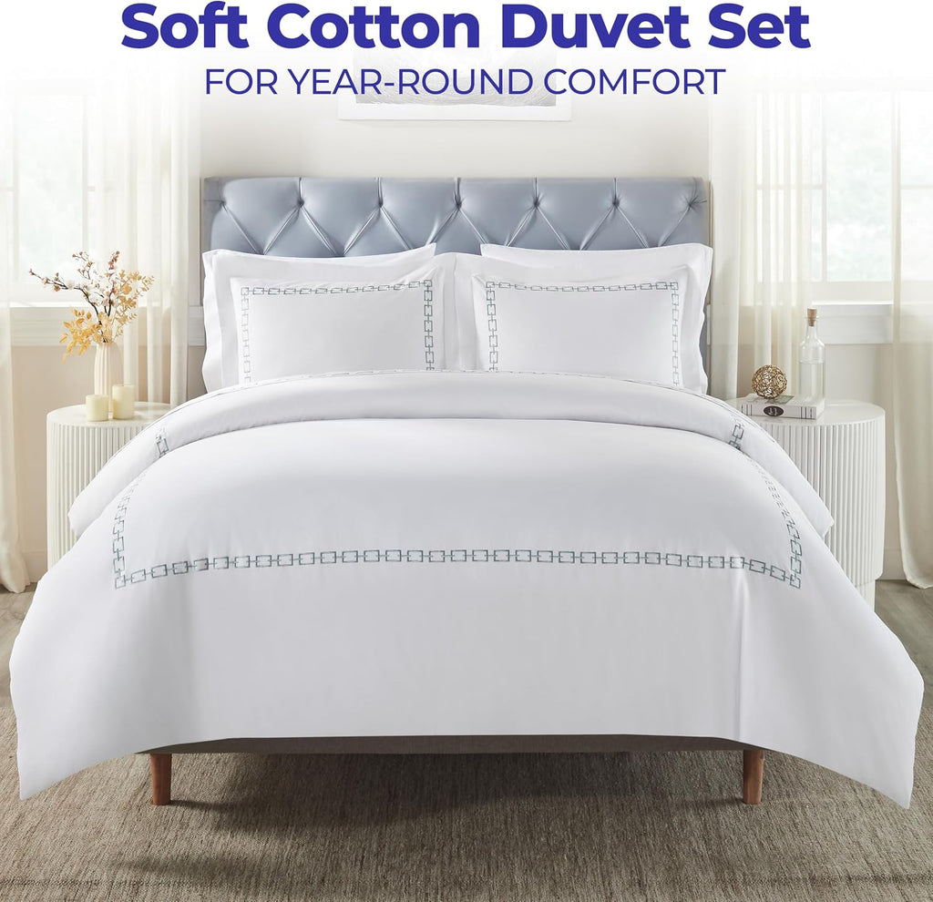 Silver Embroidered Cotton Pillowcase