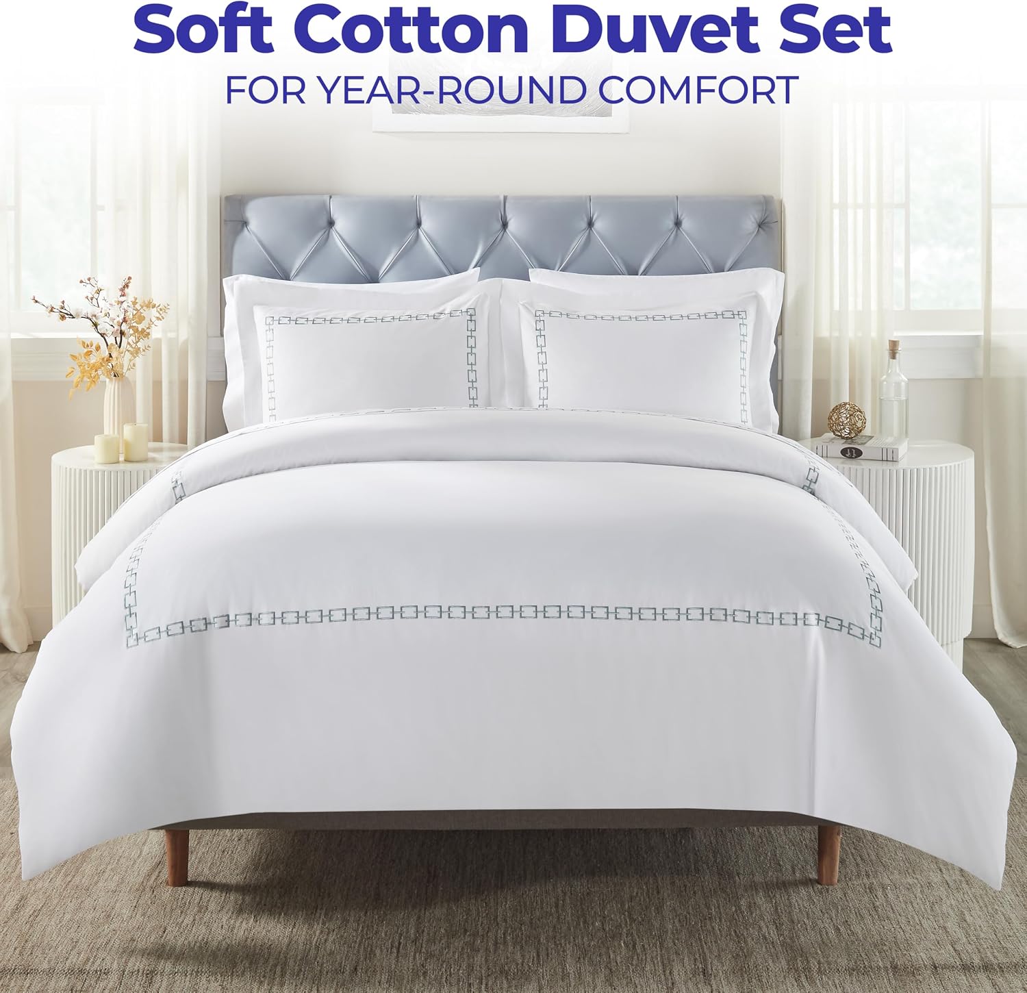 Silver Embroidered Cotton Pillowcase