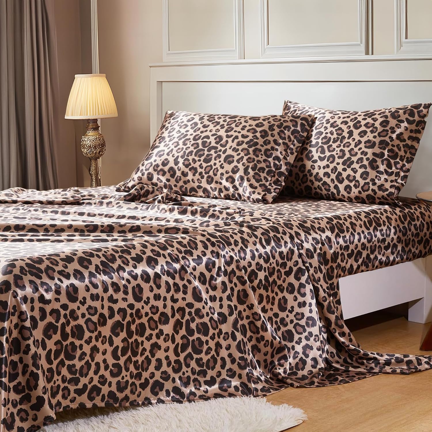 Leopard Print 4-Piece Silk Bedding Set