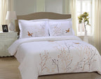 Tree & Bird Embroidered Cotton Pillowcase