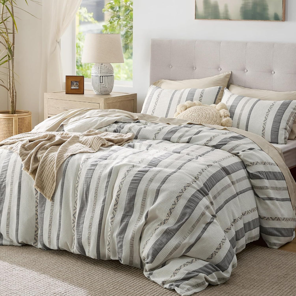 Ivory Cotton Waffle-Weave Duvet Cover