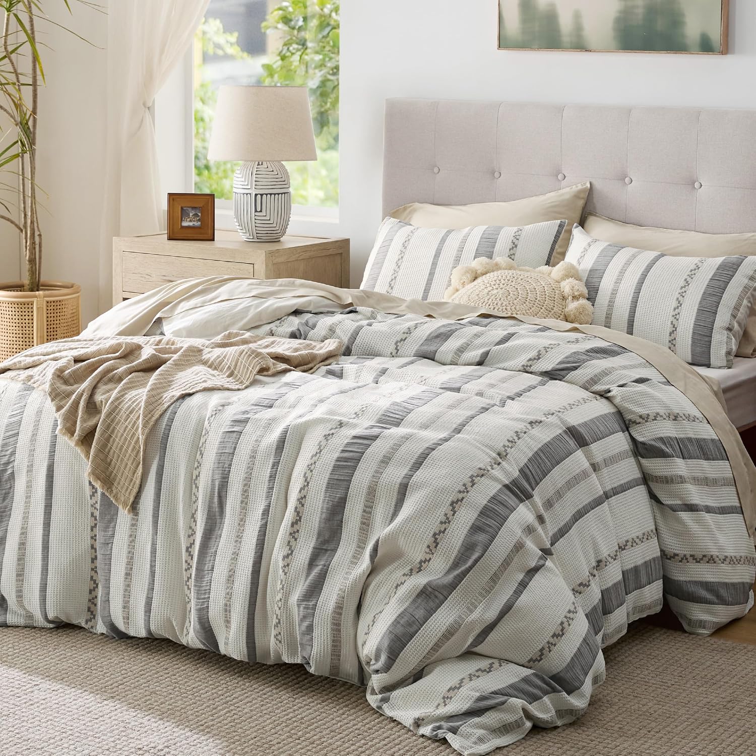 Ivory Cotton Waffle-Weave Duvet Cover