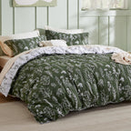 Dark Green Floral Reversible Duvet Cover