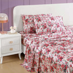 Vintage Floral Print 4-Piece Silk Bedding Set