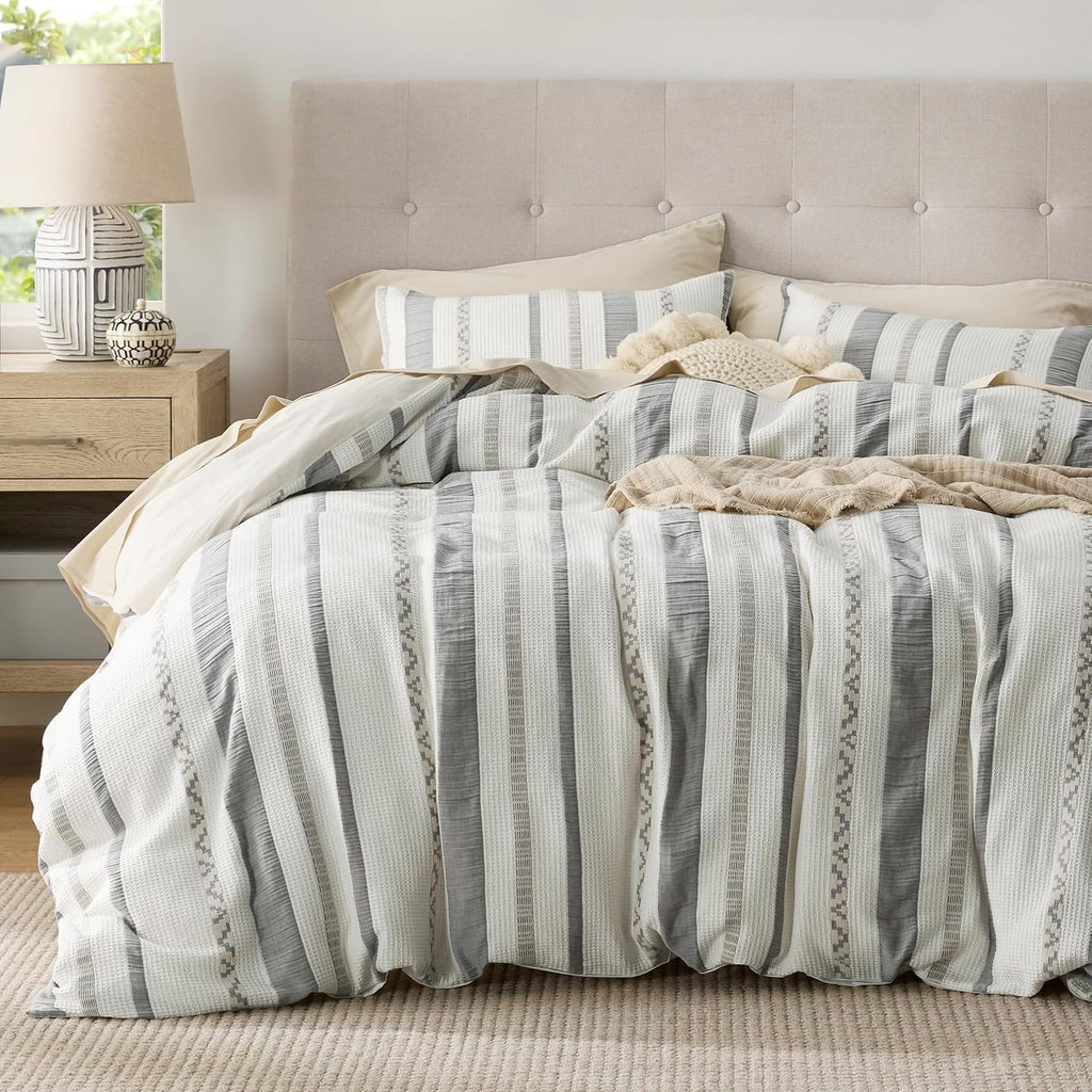 Ivory Cotton Waffle-Weave Duvet Cover