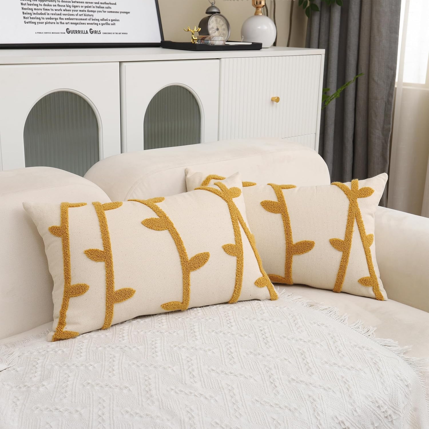 Wheat Ear Embroidered Yellow Pillowcase